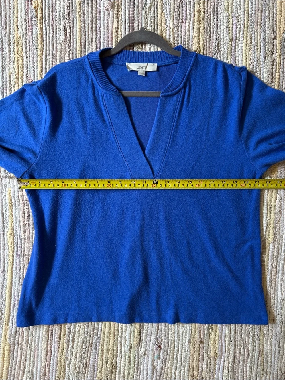 LOFT Cobalt Blue Split Neck Ribbed Cuff Knit Blouse Top Large
